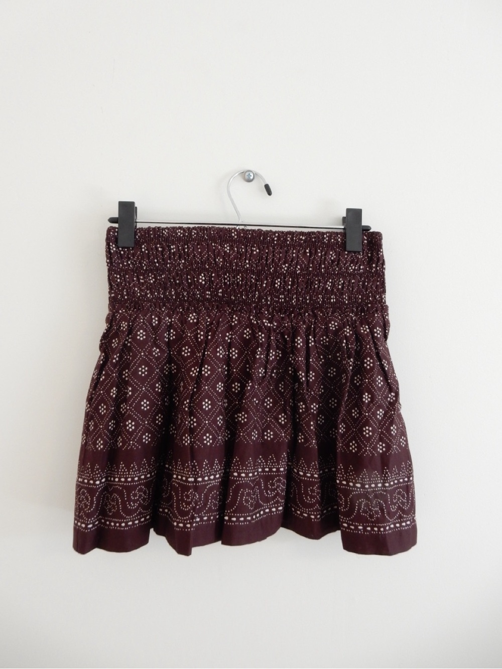 Madewell Burgundy Printed Smocked Mini Skirt